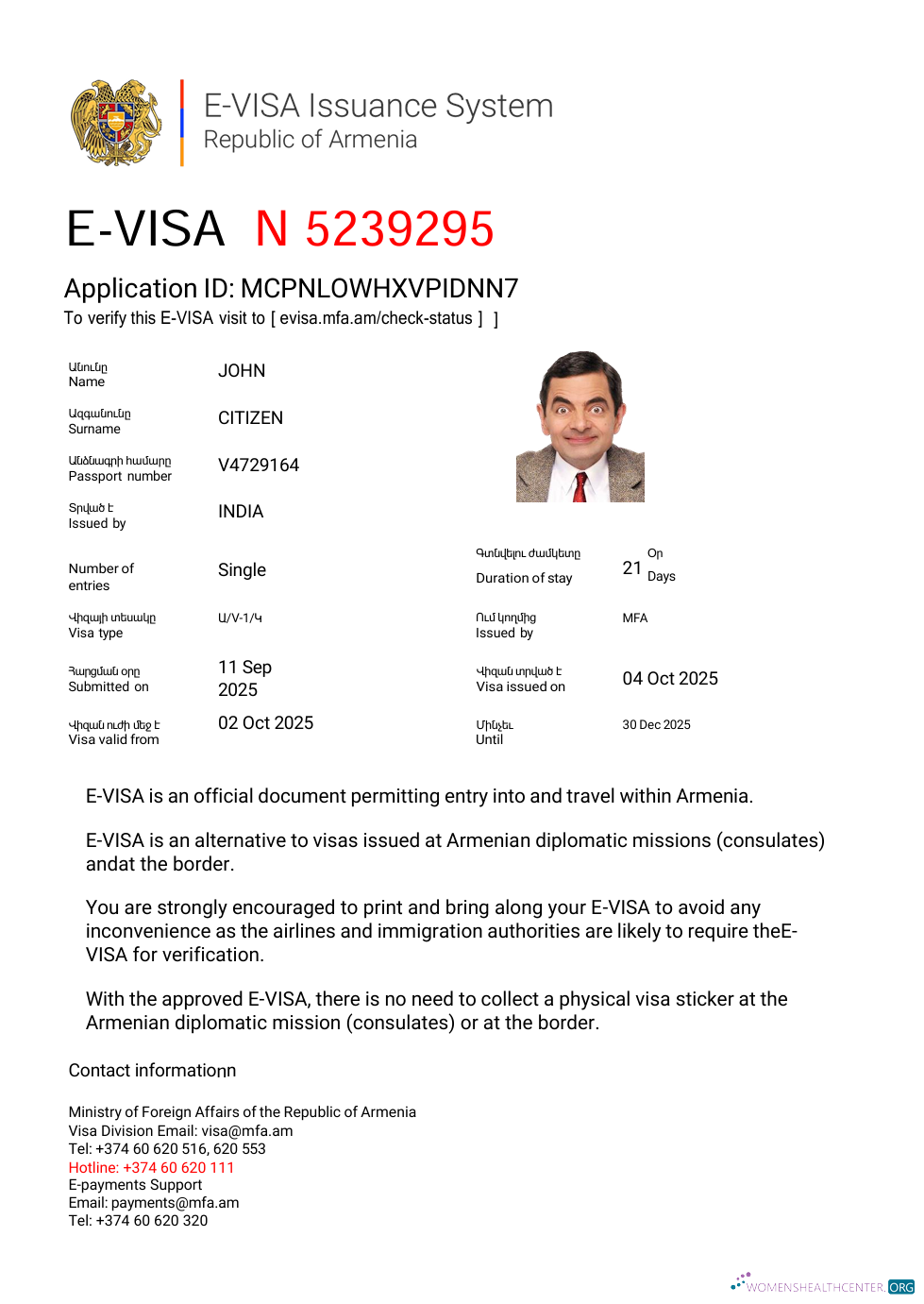Download Armenia e visa template in Word and PDF formats Photoshop template